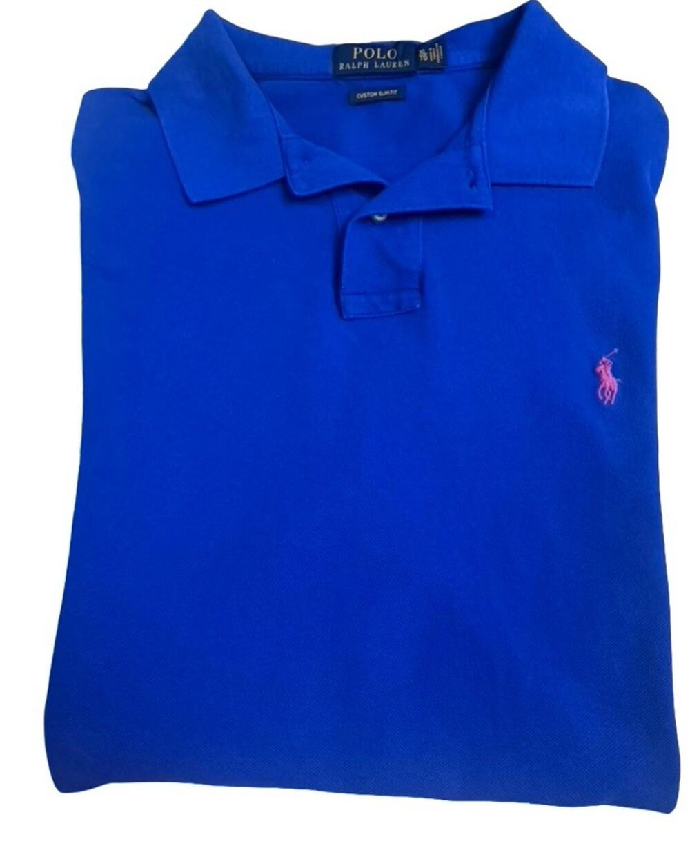 Pole Ralph Lauren Blue Short Sleeve Mesh Polo Shirt 100% Cotton Sz XLTG